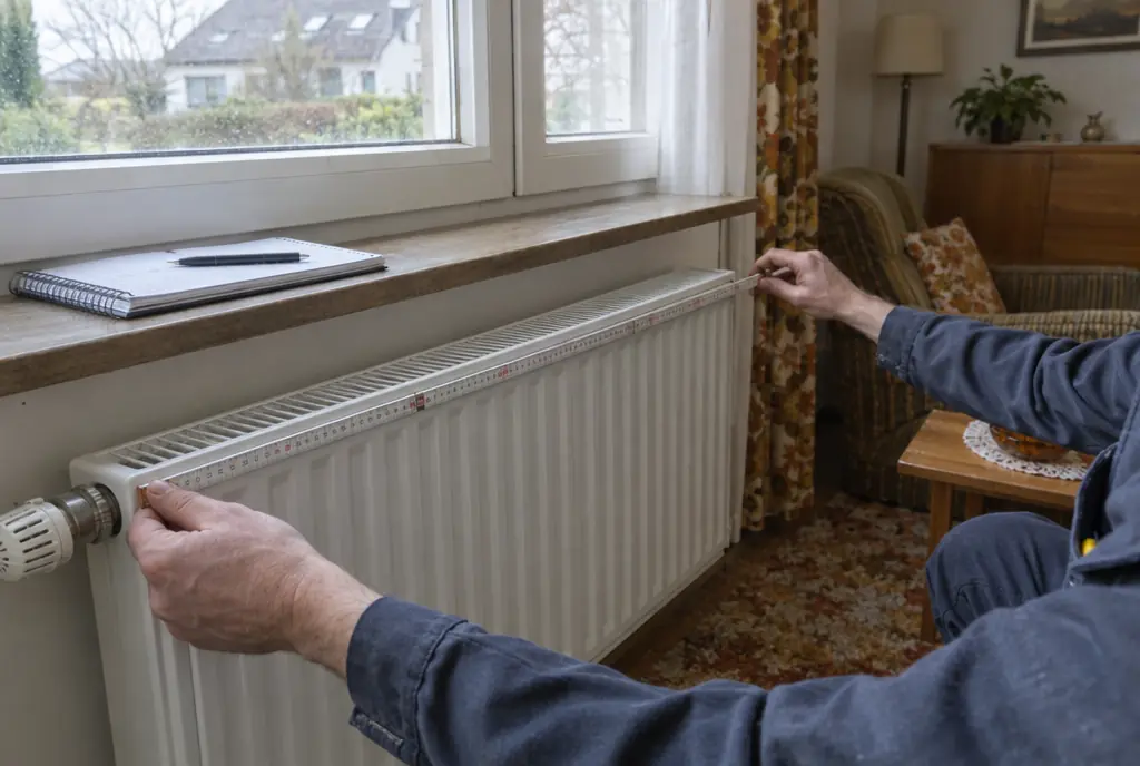 Heizlastberechnung in München: Aufmaß eines Plattenheizkörpers unter dem Fenster