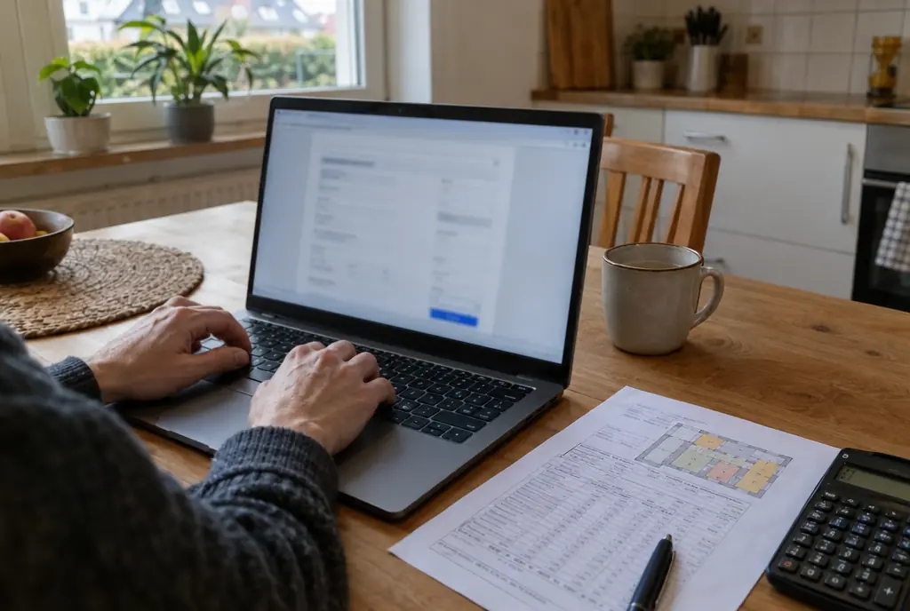 Förderantrag für eine Wärmepumpe im Portal Meine KfW am Laptop